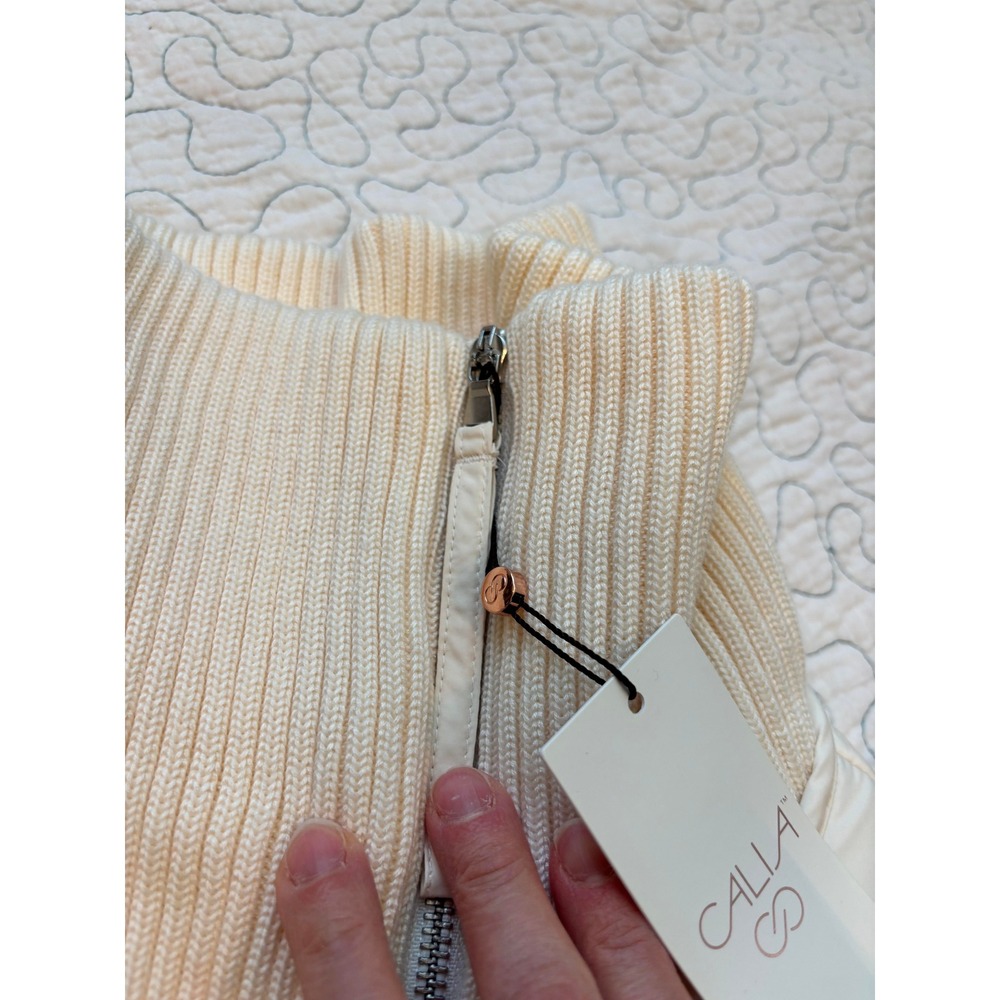 CALLA Oversized Quilted Ivory Jacket Ribbed Collar Full Zip Size Small - Picture 3 of 7